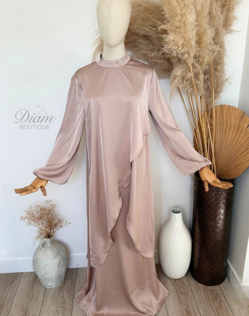 ENSEMBLE 2 PCS SATIN ROSE POUDRÉ