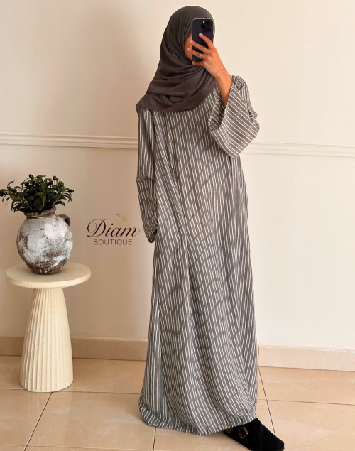 ROBE RAYÉE EFFET LIN GRISE