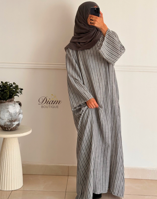 ROBE RAYÉE EFFET LIN GRISE