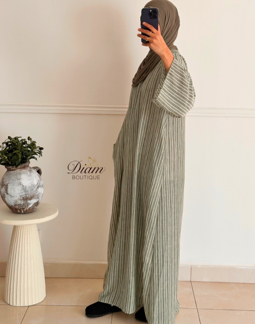 ROBE RAYÉE EFFET LIN GRISE