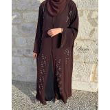 Abaya droite perlée en mousseline doublée – Hijab et ceinture inclus