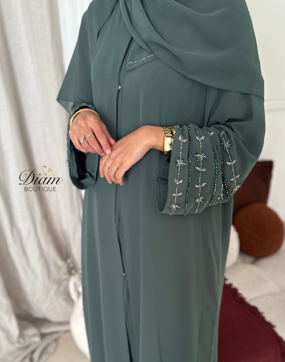 Abaya dubai perlée sur les manches - Abaya Dubai