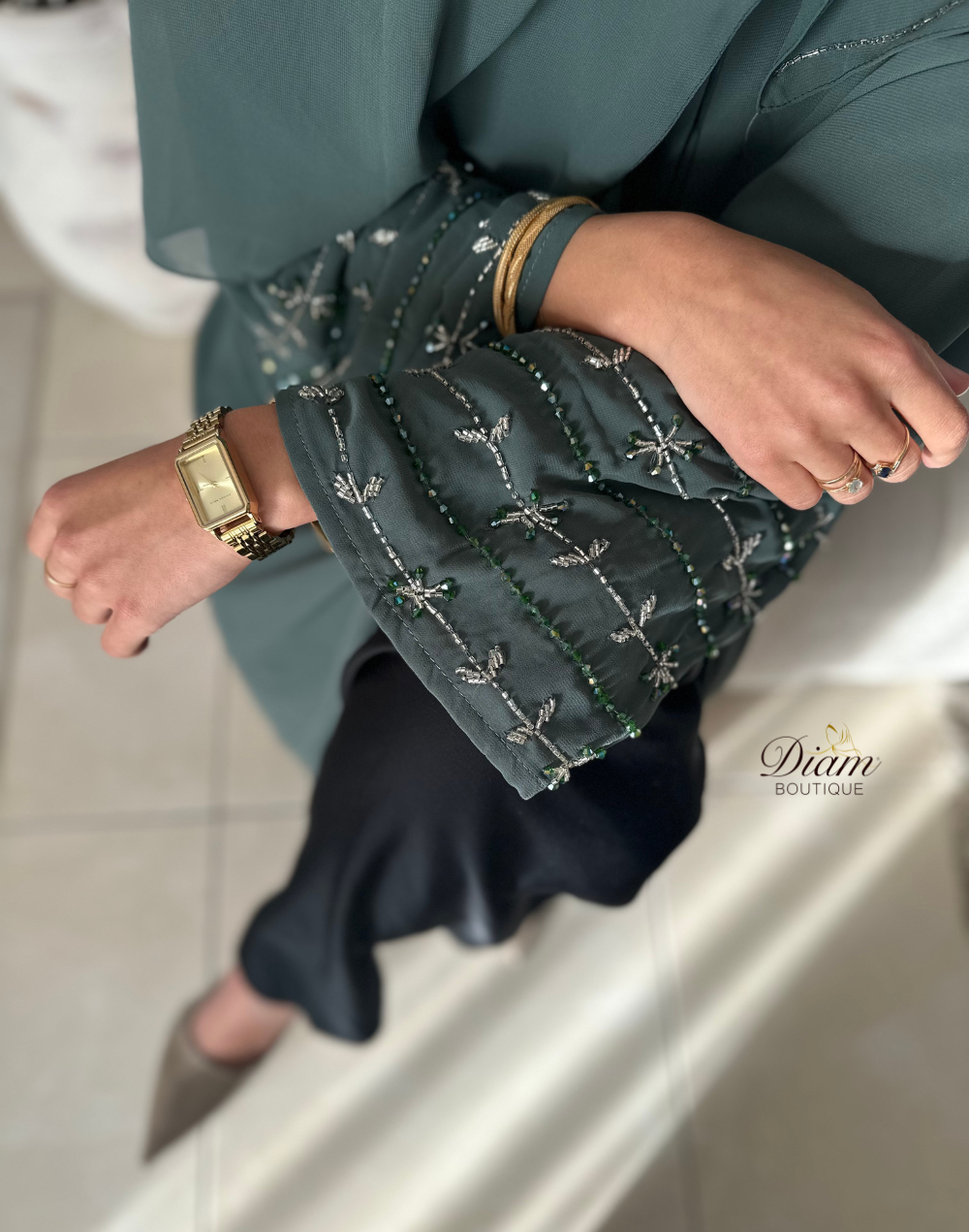 Abaya dubai perlée sur les manches - Abaya Dubai