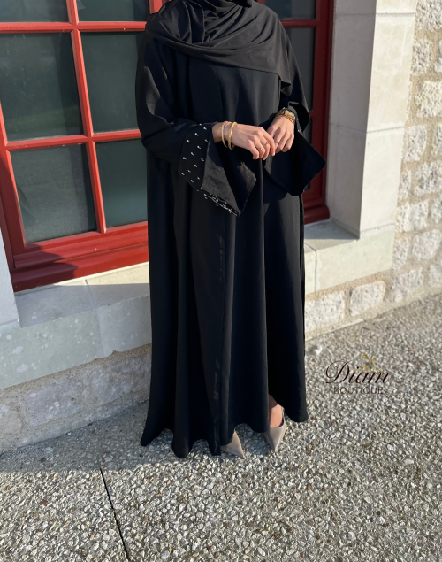 Abaya kimono nidah noire coupe cloche – Manches perlées