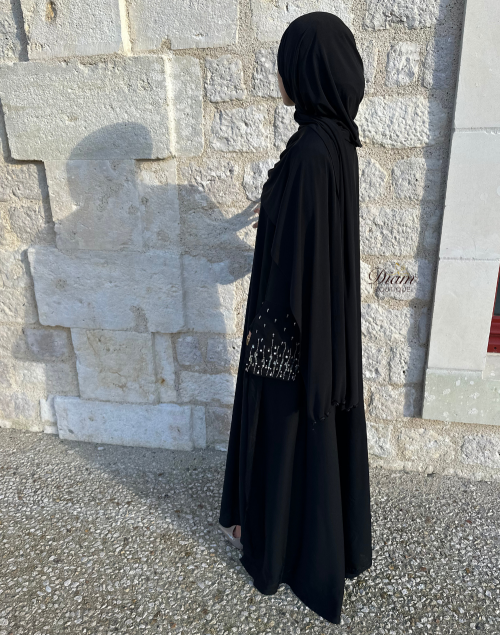 Abaya kimono nidah noire coupe cloche – Manches perlées