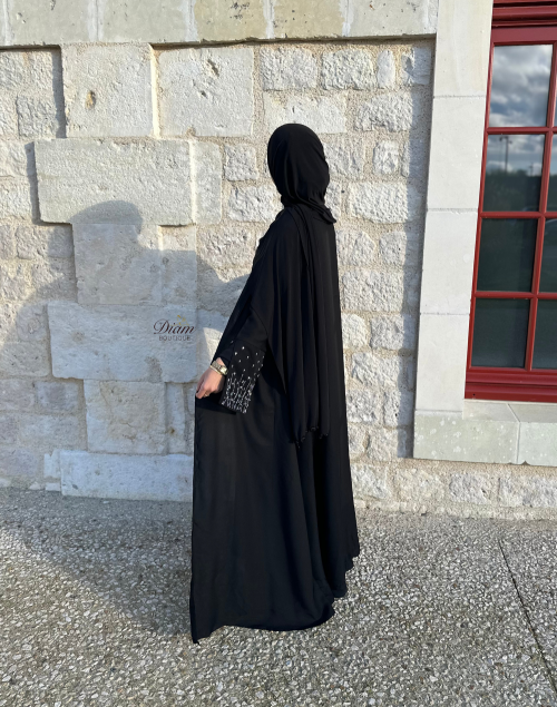Abaya kimono nidah noire coupe cloche – Manches perlées