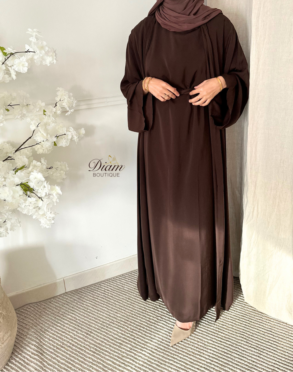 Abaya Kimono avec sous abaya et ceinture