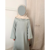 Abaya satin col rond perlée – Adultes & Enfants- Mère-Fille | Élégante et raffinée