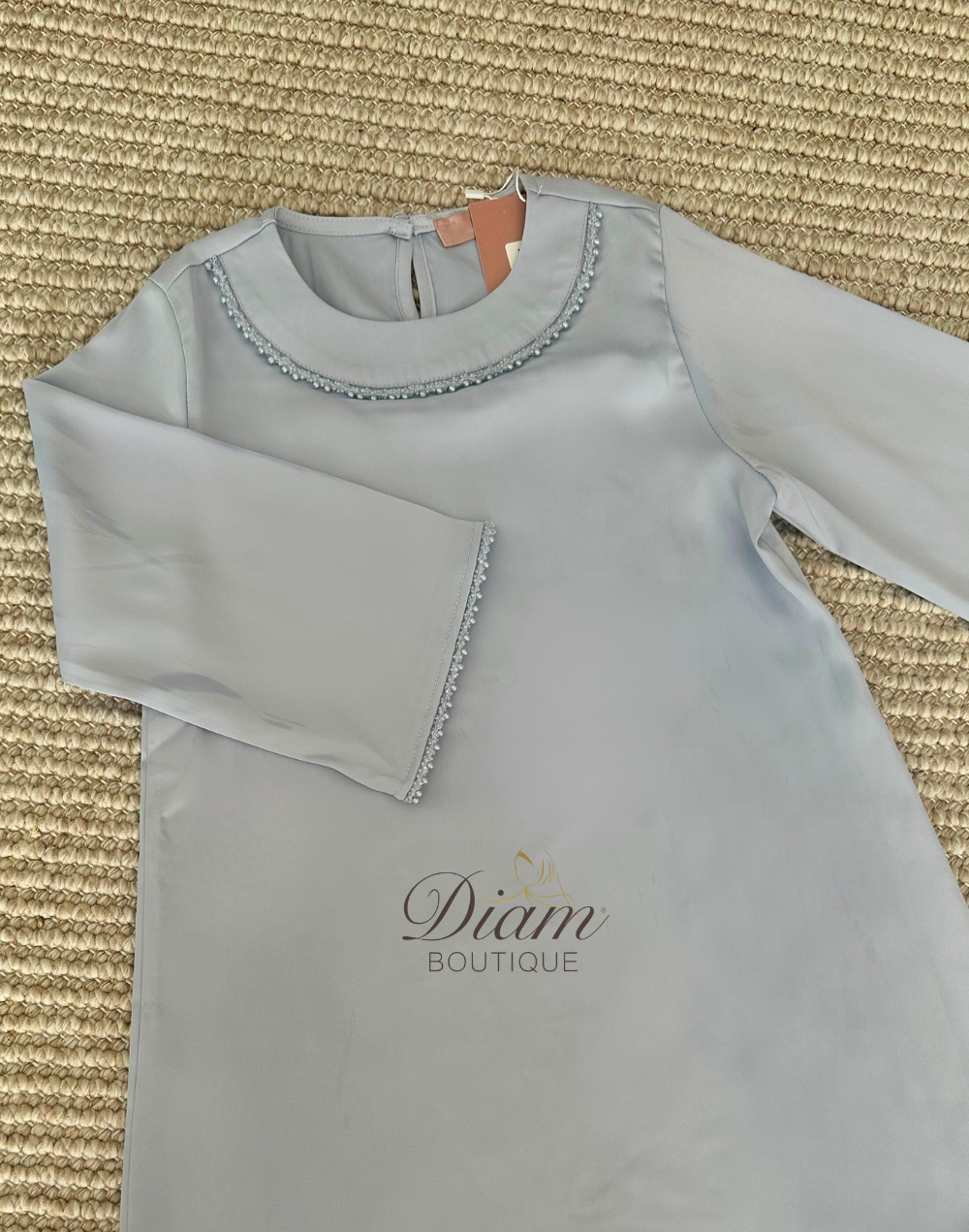 Abaya satin col rond perlée – Adultes & Enfants- Mère-Fille | Élégante et raffinée