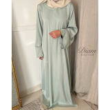 Abaya satin col rond perlée – Adultes & Enfants Mère Fille | Élégante et raffinée
