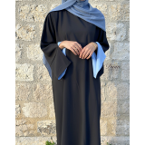 Abaya Crêpe Noir Bi-Color – Manches Fente