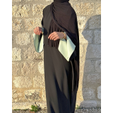 Abaya Crêpe Noir Bi-Color – Manches Fente