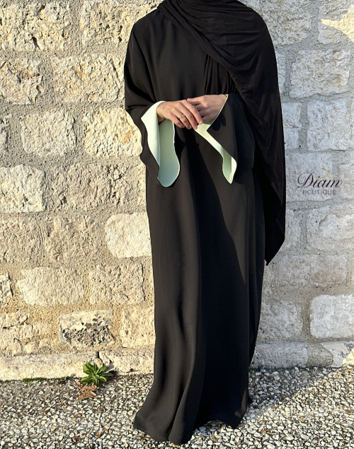 Abaya Crêpe Noir Bi-Color – Manches Fente