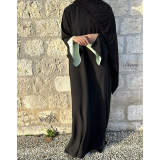 Abaya Crêpe Noir Bi-Color – Manches Fente