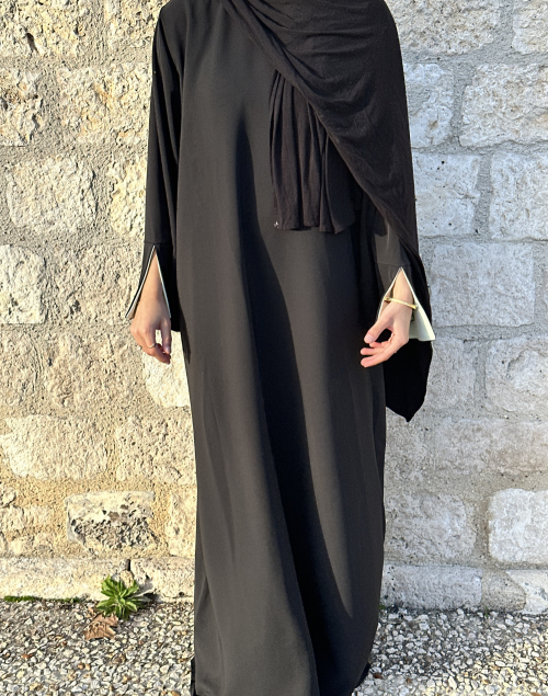 Abaya Crêpe Noir Bi-Color – Manches Fente