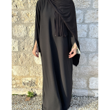 Abaya Crêpe Noir Bi-Color – Manches Fente