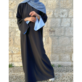 Abaya Crêpe Noir Bi-Color – Manches Fente