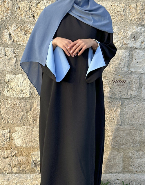 Abaya Crêpe Noir Bi-Color – Manches Fente