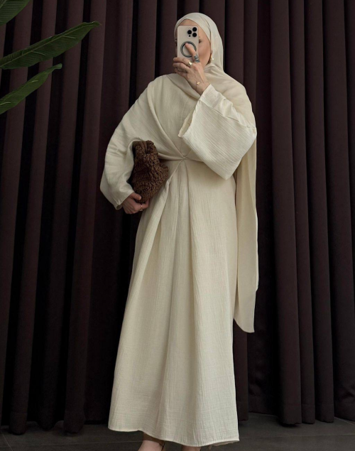 Robe longue en gaze de coton Noura – Robe ample élégante femme – Made in Turkey